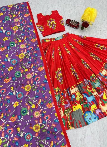 PC 439 Cotton With Kalamkari Print Lehenga With Choli Dupatta  Suppliers In India